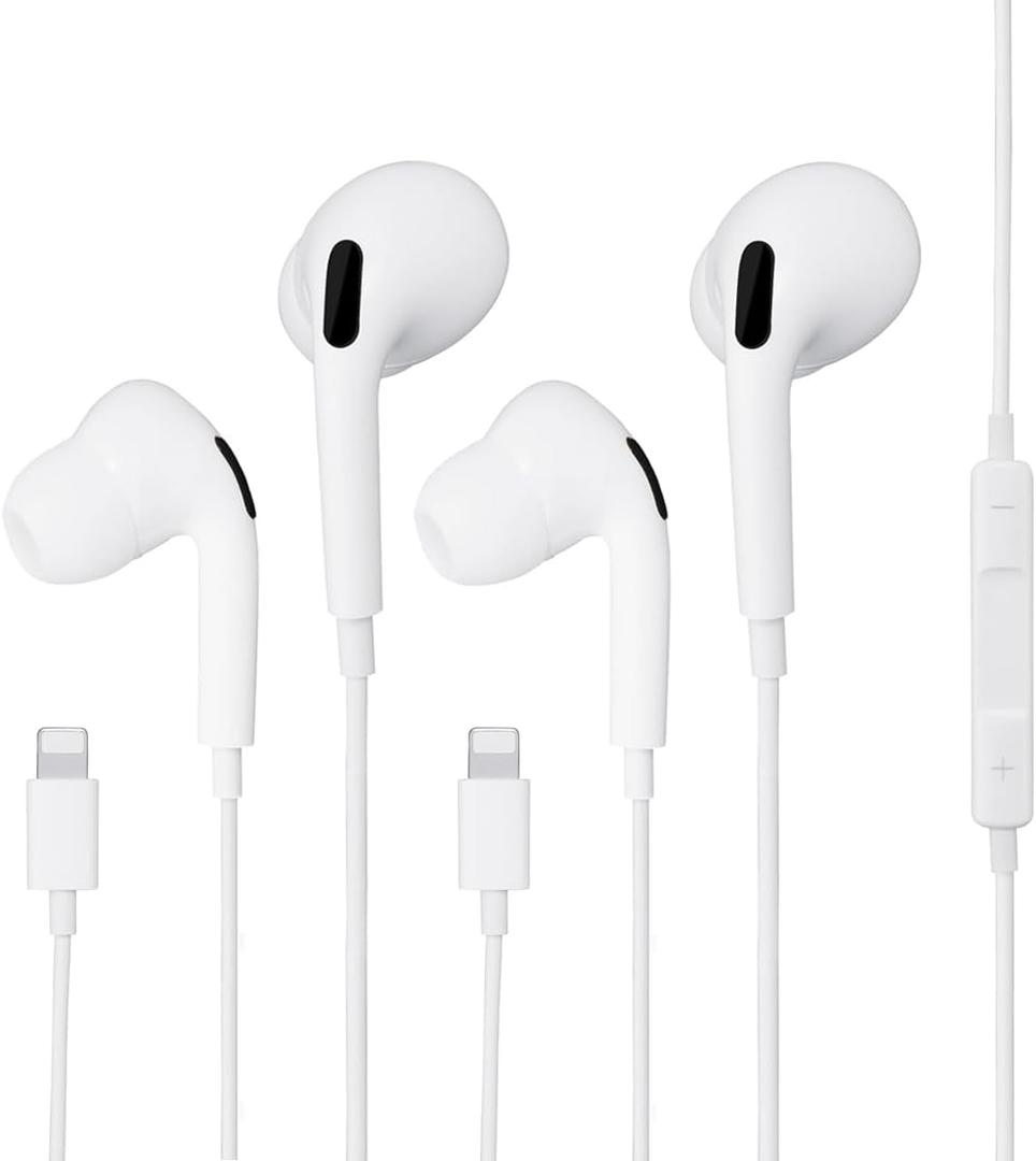 2 Packs Wired Earphones/Headphones for iPhone with Built-in Microphone and Volume Control,Earbuds Compatible with iPhone 14/13/12/11/XR/XS/X/8/7/SE/Pro/Pro Max,Support All iOS System