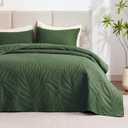 EXQ Home Quilt Set Full Queen Size Olive Green 3 Piece,Lightweight Soft Coverlet Modern Style Leaf Pattern Bedspread Set(1 Quilt,2 Pillow Shams)