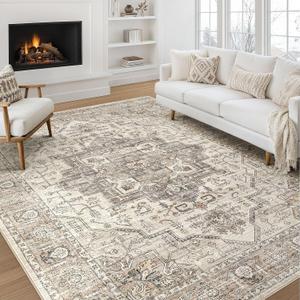 Area Rugs 9x12 Living Room: Washable Vintage Light Brown Rug
