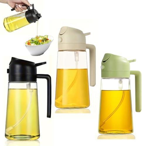 Honimered 2PCS 2 in 1 Oil Sprayer,Oil Dispenser for Kitchen Spray,470ml Olive Bottle,Cooking, Kitchen, Salad, Deep frying, Vinegar, Barbecue Spray Bottle (BLack Beige and Green)