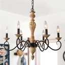 Rustic French Country 6-Light Mid Century Modern Candle Style Chandelier,Vintage Distressed Wood Black,23.3" Dia x 20.75" H,E12,Dining Room,Living Room,Kitchen