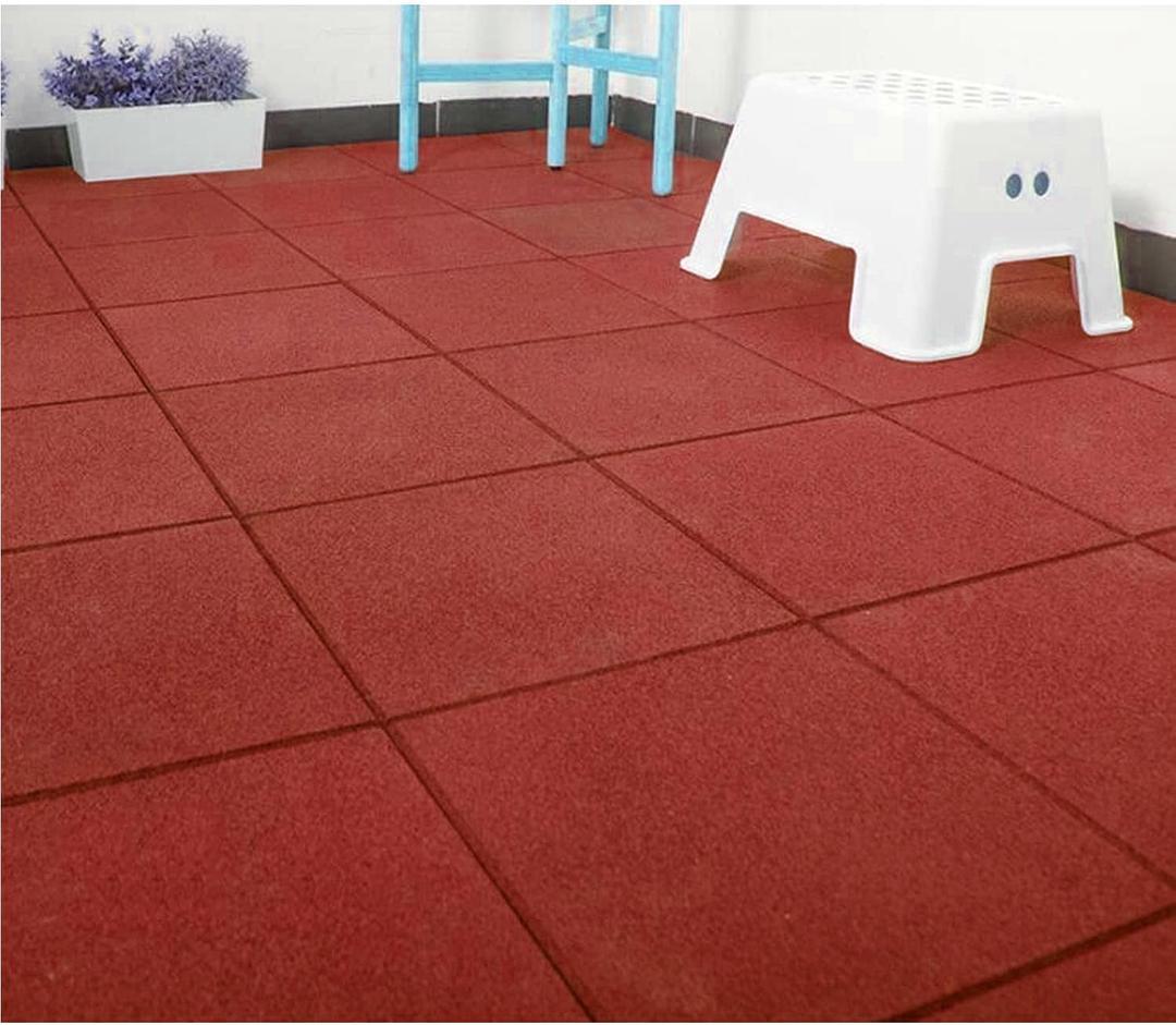 MYOYAY 4 Pack Interlocking Tiles 20"x20"x1" Heavy Duty Rubber Tile Green Non-Slip Flooring Mat for Playground Park Gym Indoor and Outdoor, Cover 11.12 Sq.FT (Red)