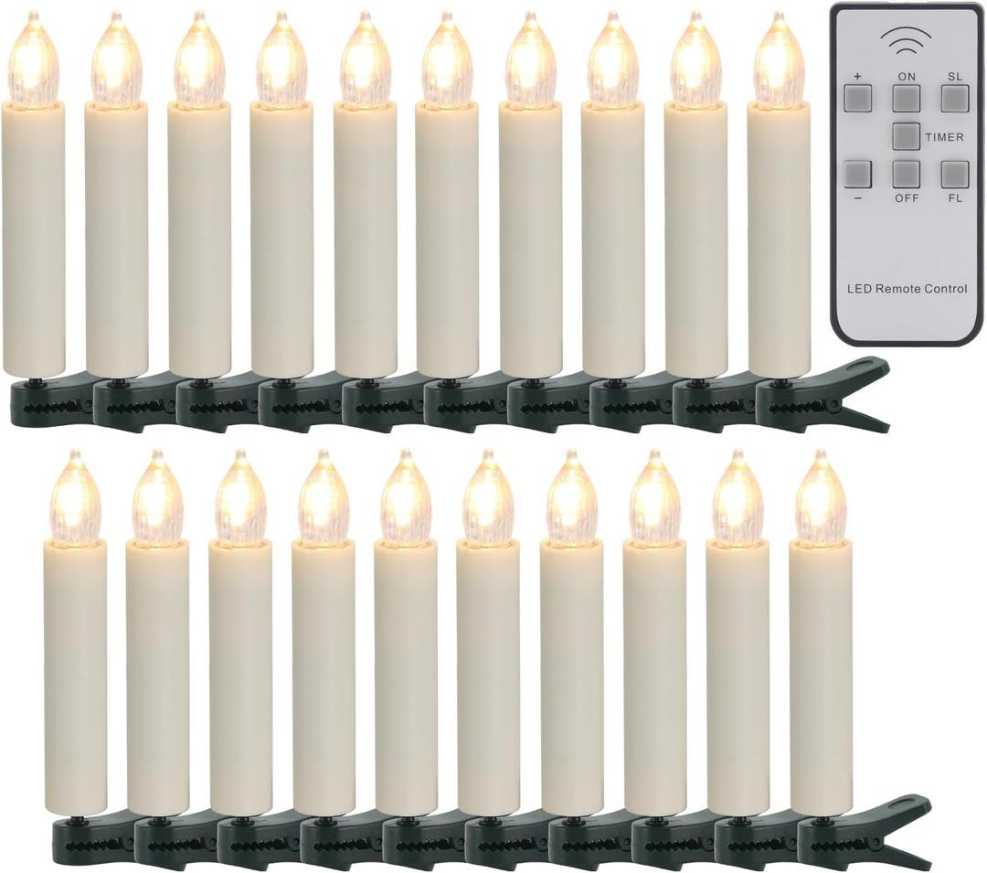Led Clips on Christmas Tree Candles, 20 Pack Flickering Battery Candles with Remote Timer, Flameless Window Candle for Christmas Wedding Birthday