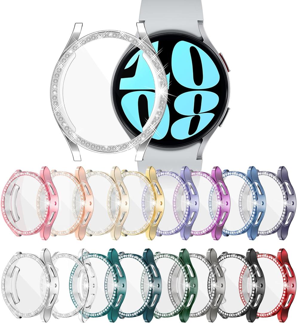 [16 Pack] Bling Watch Screen Protector for Samsung Galaxy Watch6 44MM, Glitter Case TPU Soft Cover Full Protection with Crystal Rhinestone for Galaxy Smart Watch6 44mm (SM-R940)