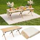 Wesiti 2 Pcs Low Picnic Table Foldable Lightweight Picnic Table Set 59" x 21" with Extra Large Outdoor Camping Blanket Sandproof Boho Beach Woven Cotton Yarn Blanket for Camping Beach Patio