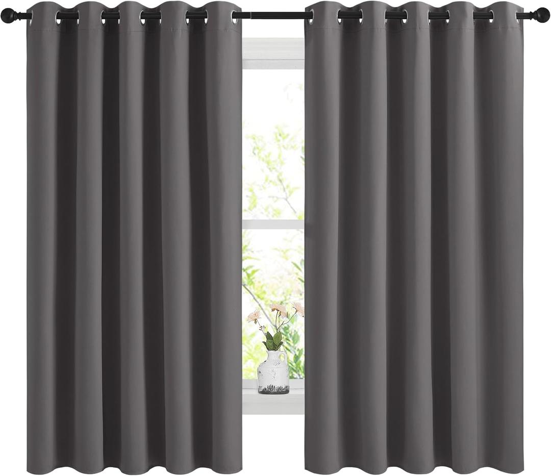 NICETOWN Blackout Curtains Panels for Bedroom, 2 Panels, 66 x 60 Inch, Gray, 3 Pass Microfiber Noise Reducing Thermal Insulated Solid Ring Top Blackout Window Drapes (Grey)