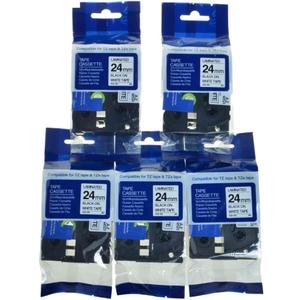 5-Pack 24mm Black on White Label Tape Compatible with TZ/TZe-251 Series Label Printers