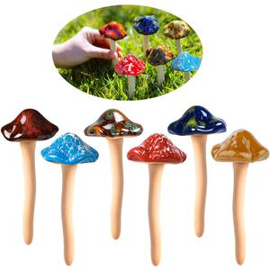 Ceramic Mushrooms for Garden 6 Pack Small Mushroom Garden Decor Outside Outdoor Lawn Ornaments Decorative Plant Stakes Yard Pots Decorations Little Women Gifts Brown