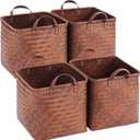 13x13x13 Laundry Baskets Hampers, Wicker Storage Baskets for Shelves, Woven Basket for Blankets, Clothes, Organizer Storage Bins with Handles, Set of 4-Brown