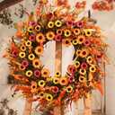 Waipfaru 2 Pcs Fall Wreaths for Front Door, 22 Inch Autumn Wreath with Daisy Lavender Fall Leaves, Fall Decorations for Home Porch Indoor Outdoor Thanksgiving Harvest Farmhouse Decor