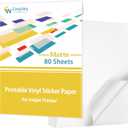 Gwybkq Premium Printable Vinyl Sticker Paper for Inkjet Printer,80 Sheets Matte White Waterproof Decal Paper, 8.5x11 inches,Dries Quickly and Holds Ink Beautifully