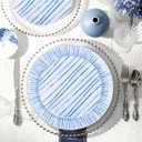 U-QE 20Pcs Blue Plastic Plates - Blue Stripes Plates Disposable Heavy Duty, Fancy Stripes Pattern Perfect for Weddings, Tea Parties, Holidays - 10.25" Dinner & 7.5" Dessert Plastic Plate
