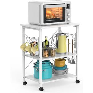 Mr IRONSTONE Microwave Cart 23.7'' for Small Space, 3-Tier Microwave Stand Coffee Cart Rolling Kitchen Utility cart on Wheels, White