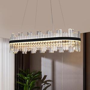Black Led Modern Crystal Chandelier: 39.3" Rectangle Linear 3 Color Dimmable Chandeliers for Dining Room Over Table - Luxury Rectangular Contemporary Oval Light Fixture for Living Room Bedroom Foyer