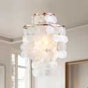 Mini Chandelier Capiz Shell Dinning Room Chandeliers 11" Ceiling Light Polished Gold Finish Flush Mount Mordern Pendant Light for Kitchen,Living Room,Bathroom,Bedroom,Dimmable Led Bulb Included