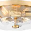 Gold Flush Mount Ceiling Light, 3-Light Hallway Light Fixtures, Modern Farmhouse Farmhouse Ceiling Light Clear Glass Brushed Gold Finish for Kitchen Porch Entryway