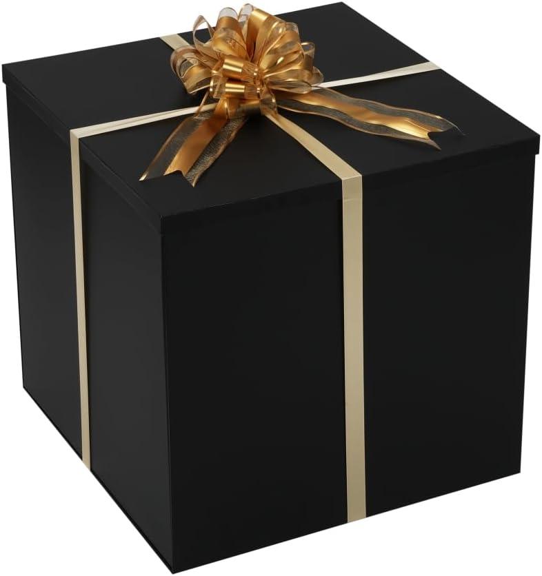 Extra Large Gift Box with Lid 20x20x20 Inches, Black Big Gift Box for Gender Reveal, Giant Gift Boxes with Lids for Presents Packaging for Birthday Surprise, Christmas, Anniversarie, Wedding Party, 1 Count