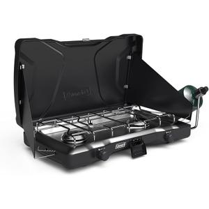 Coleman Triton 2-Burner Propane Stove, Portable Camping Cooktop with 2 Adjustable Burners & Wind Guards, 22,000 BTUs of Power (Matte Black)