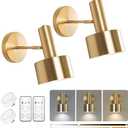 Battery Operated Wall Lights Set of 2, Wireless Battery Powered Wall Sconce, Modern Metal Indoor Wall Lamp, Dimmable with Remote, Suitable for Living Room Bedroom Golden-Like Brass Finish