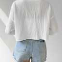 SHENHE Women's Button Down Short Sleeve Shirt Collared Crop Top Blouse | Oversized Shirt For Women,Textured Collared Crop Top,Half Sleeve (White, M)