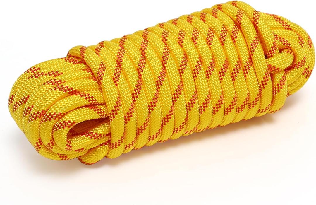 Arborist Rope, 1/2 Inch x 50 Feet Double Braided Climbing Rope Polyester for Outdoor, Climbing, Hiking, Swing, Tree Work, Halyard, SailingYellow