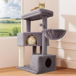 Gardner Pet 41" Tall Cat Tree for Medium-Large Cats, Heavy Duty Cat Tower with 2.8in Posts & Washable Top Perches, Space-Saving Cat Furniture for Apartments, Easy to Assembly (Gray)