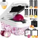 Vegetable Chopper, 12-in-1 Multifunctional Food Chopper, Professional Onion Chopper with 7 Blades, Vegetable Cutter with Container for Salad, Potato,Carrot and Garlic, Essential Kitchen Tool (White)