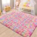 Cute Unicorn Rug for Girls Bedroom, 6x9 Plush Fluffy Princess Rainbow Area Rug for Girls Room Soft Big Shag Carpet for Living Room Baby Toddler Kids Room Colorful Kawaii Room Decor