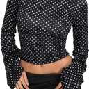 Milumia Women's Polka Dots Bell Sleeve Crop Tee Top Y2K Ruched Slim Fit Going Out T Shirt (Large, Black)