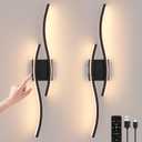 Modern LED Wall Sconce set of Two, Battery Powered Wall Sconces set of 2 with Timer, Black Wall Light with Remote, LED Wall Lamp indoor not hardwired for Bathroom Living Room Bedroom Corridor, Battery Operated