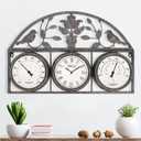 26Inch Large Outdoor Clock,Waterproof Wall Clock with Thermometer and Hygrometer Combo,Weatherproof Non-Ticking Battery Operated Decor Clock for Patio,Garden,Pool,Porch,House Warming Gifts (Brown)
