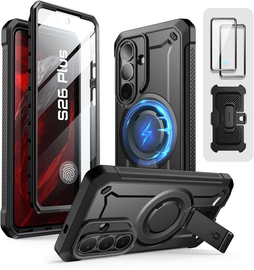SUPCASE for Samsung Galaxy S26 Plus Case with Stand (UB Pro Mag), [2 Front Frames] [Compatible with MagSafe] [Built-in Screen Protector & Belt-Clip] Protective Phone Case for Galaxy S26 Plus, Black