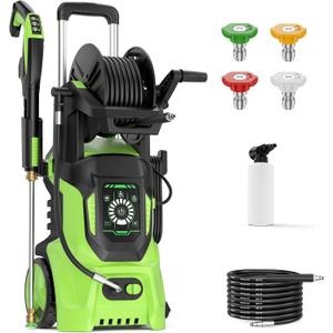 2025 Electric Pressure Washer 4200 PSI 3.2 GPM Power Washer Touch Screen Adjustable Pressure 4 Different Pressure Nozzle Tips Foam Cannon Include Surface Cleaner, Green
