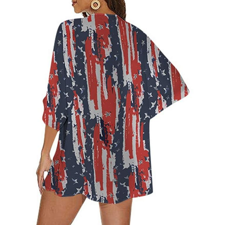 Women's Floral Print Puff Sleeve Kimono Cardigan Loose Cover Up Casual Blouse Tops M