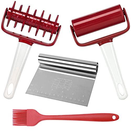 Qitdathn 2 pcs Pizza Tool Set Including Pastry Pizza Roller, Pizza Dough Docker that Time-Saving and Dough Cutter and Silicagel Pastry Brush (2 pcs)