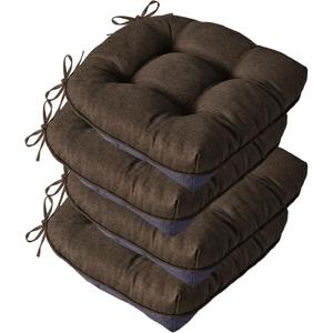 Chair Cushions for Dining Chairs, Seat Cushions for Kitchen Chairs, Indoor Seat Cushions with Ties, Tufted Foam Chair Pads, Non Slip Chair Cushions Set of 4, 15.5" x 15.5" x 4", Brown (Pack of 4)