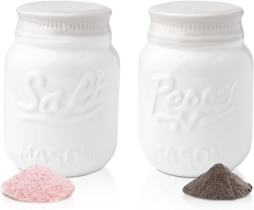 Comfify Mason Jar Salt & Pepper Shakers Aqua White Ceramic Rustic Shabby Chic Kitchen Decor