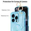 MOWIME Magnetic for iPhone 16 Pro Case with Wrist Strap, Cute Love Heart Pattern for Women Girls Soft Plating Bumper Anti-Scratch Protective Cover with Adjustable Wristband Kickstand, Blue