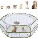 Pawaboo Small Animals Playpen, Waterproof Small Pet Cage Tent with Zippered Cover, Portable Outdoor Yard Fence with 3 Metal Rod for Chick/Kitten/Puppy/Guinea Pig/Rabbits/Hamster, Blue + White Flower
