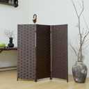 3 Panel Short Room Divider Screen - 3.95 ft Tall Double Sided Rattan Folding Privacy Screen, Dark Brown Freestanding Partition for Home Office