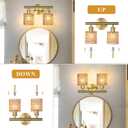 Bathroom Vanity Light, Gold Wall Fixture Over Mirror, Amber Glass Shade Lighting with Bulbs Included for Bedroom & Living Room, 2-Lights