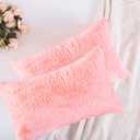 Home Brilliant Pink Pillow Covers 12x20 Plush Fluffy Faux Fur Throw Pillow Case Supersoft Oblong Cushion Cover for Lady Girls, Set of 2, 12 x 20 inch, Pink