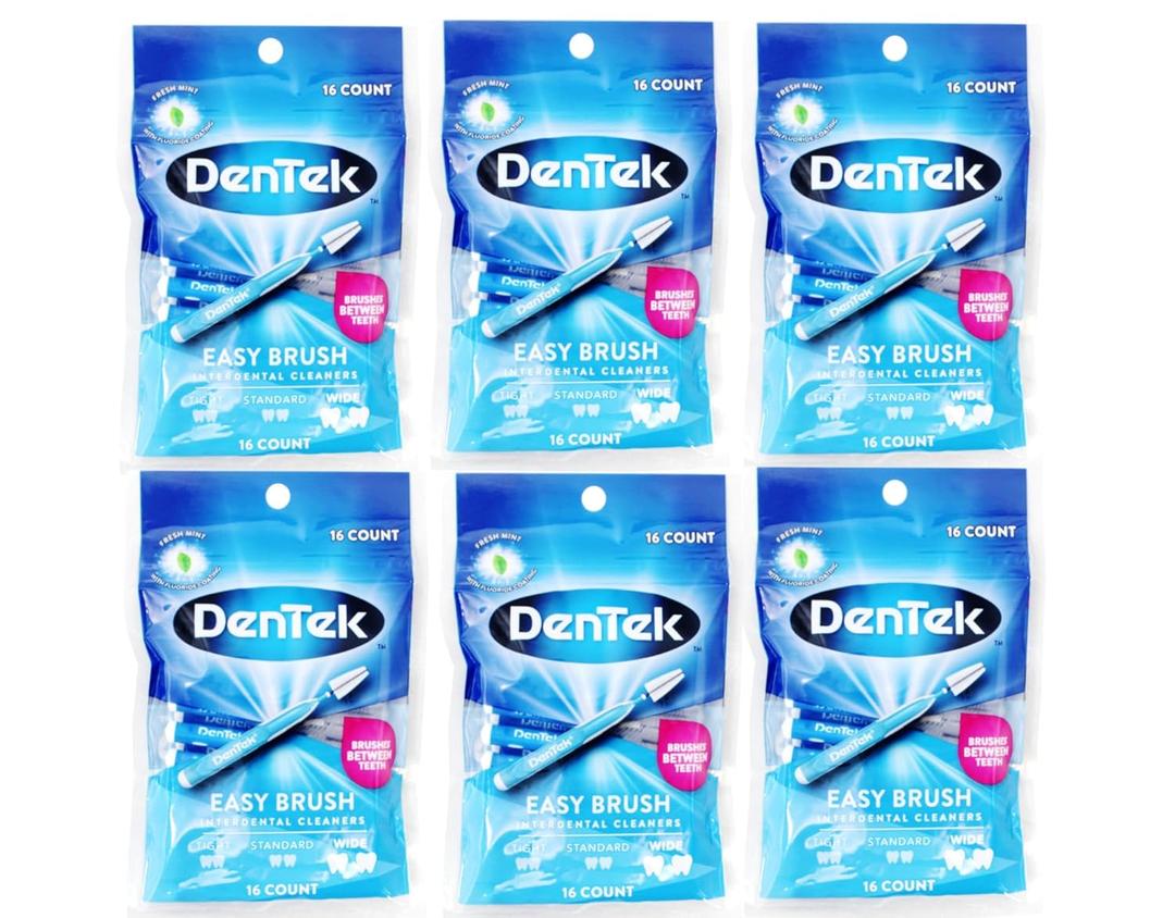 DenTek Easy Brush Wide Interdental Cleaners 16 Count (Pack of 6)
