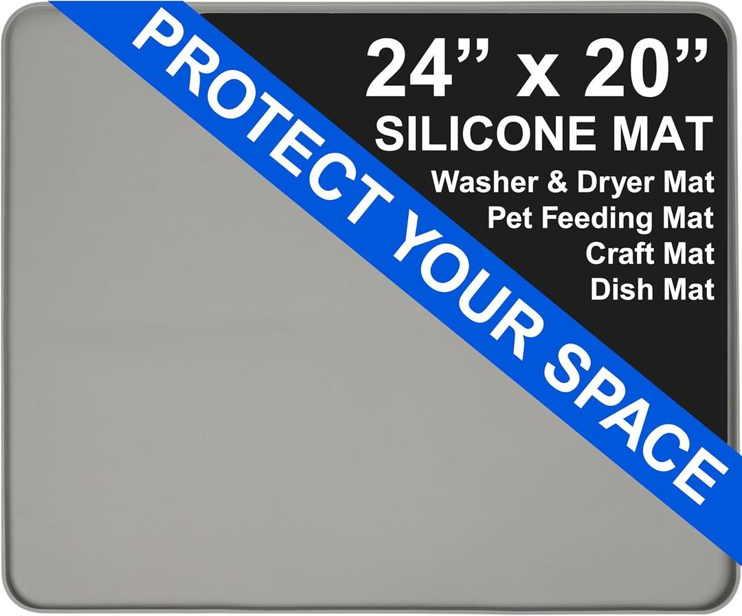 SOMADA Washer and Dryer Protector Mat, 23.6 x 19.7" - 1 PC Heavy Duty Non Slip Waterproof  Washer Dryer Countertop for Laundry Room Organization, Under Refrigerator Mini Fridge Silicone Mat (Dark Gray-1pc)