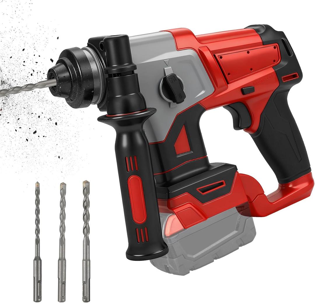 SDS Plus Rotary Hammer Drill for Milwaukee 18V Battery, 3J Impact Brushless Rotary Hammer with 2 Mode Operation, Cordless Hammer Drill with 3 SDS Plus Bits & Chisel Set (No Battery)