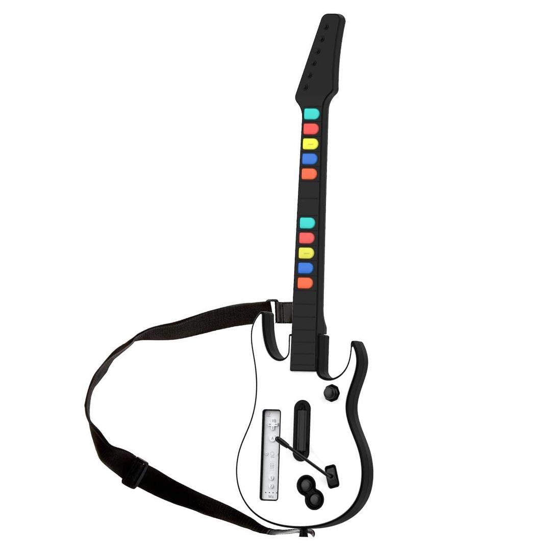 NBCP Wireless Wii Controller Compatible with Wii Rock Band 2, World Tour, Clone Hero (White-10 Keys)