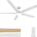 60 Inch White Ceiling Fans with Lights and Remote, Reversible, 3CCT, Dimmable, Noiseless, Large Ceiling Fan for Bedroom, Living Room and Patio, Indoor/Outdoor Use
