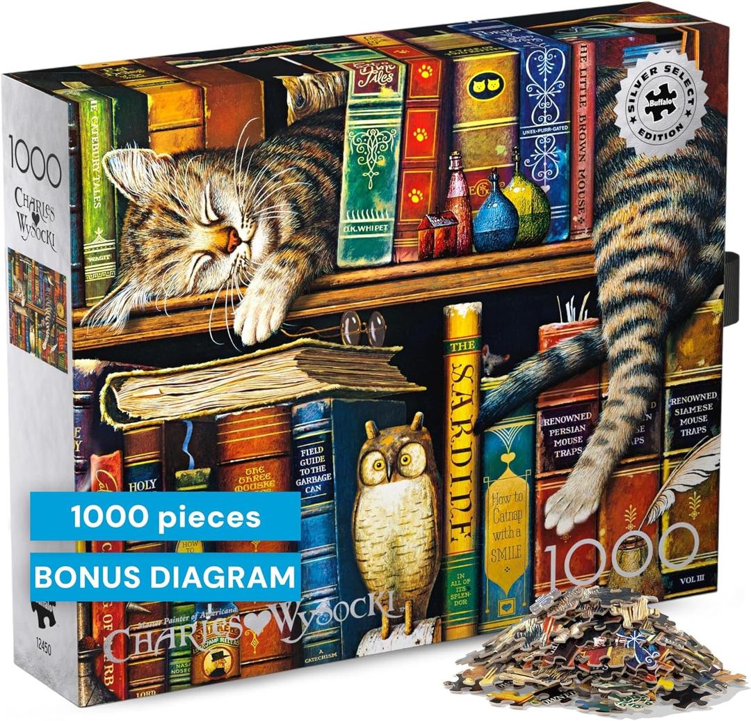 Buffalo Games - 1000 Pieces Jigsaw Puzzle Charles Wysocki Frederick The Literate, Made in USA, Premium Recycled Board, Reference Diagram