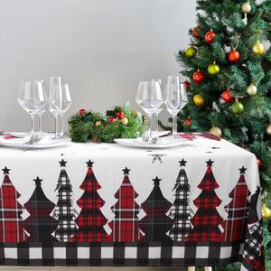 Rectangle Christmas Table Cloth 60 x 87Inch Snowflake Tablecloth Xmas Trees Red and Black Buffalo Plaid Table Cloth Waterproof Table Cover for Rectangle Tables Tablecloth for Holiday Dining