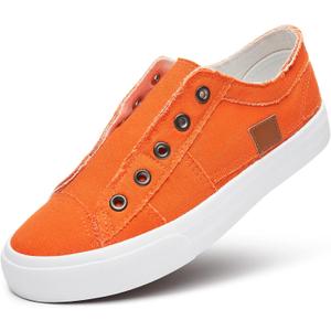 Women's Slip on Shoes Non Slip Fashion Canvas Sneakers Low Top Casual Shoes (6.5, Orange)